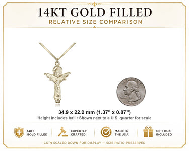 Gold Filled Large Catholic Trinity Crucifix Necklace | 1 3/8 x 7/8 Pendant | 18" Chain | USA Made by Bliss
