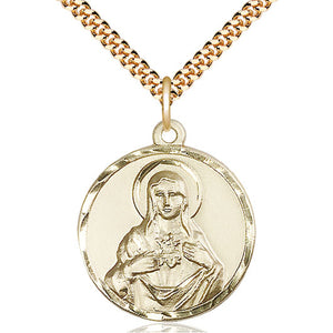 Collar de medalla de oro de 14 quilates con el Inmaculado Corazón de María, tamaño mediano | Colgante de 1 x 7/8