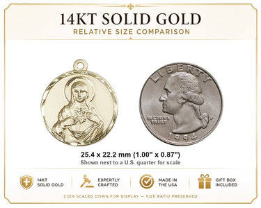 14kt Solid Gold Medium Immaculate Heart of Mary Medal Pendant | 1 x 7/8 | Handcrafted in USA by Bliss