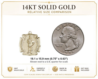 14kt Solid Gold Medium St. Florian Patron Saint Medal Pendant | 3/4 x 5/8 | Handcrafted in USA by Bliss