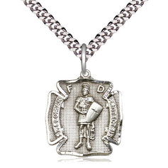 Sterling Silver St. Florian Patron Saint Medal Necklace 3/4 inch by 5/8 inch with 24 inch chain by Bliss Manufacturing