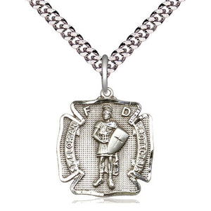 Collar de plata de ley con medalla mediana de San Florián, patrón | 1.9 cm x 1.6 cm | Cadena de 61 cm | Hecho en EE. UU. por Bliss