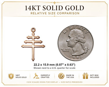 14kt Solid Gold Medium Maronite Cross Medal Pendant | 7/8" x 5/8" | Handcrafted in USA by Bliss