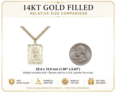 14kt Gold Filled Medium Holy Face Pendant Necklace | 1" x 5/8" | 24" Chain | USA Made by Bliss