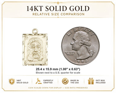 Colgante de Medalla de la Santa Faz Mediana de Oro Sólido de 14kt | 1" x 5/8" | Hecho a mano en EE. UU. por Bliss