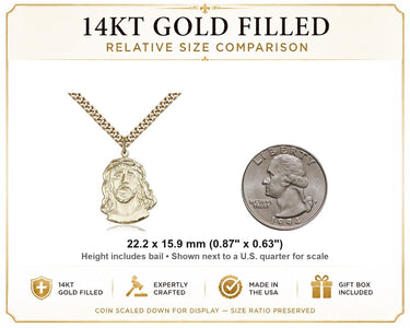 Collar de Medalla Católica Mediana Ecce Homo Relleno de Oro | Colgante de 2,22 cm x 1,59 cm | Cadena de 61 cm | Fabricado en EE. UU. por Bliss