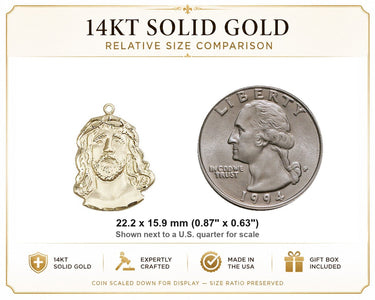 Medalla Colgante Católica de Oro Macizo de 14kt Ecce Homo Mediana | 2.2 cm x 1.6 cm | Hecho a Mano en EE. UU. por Bliss