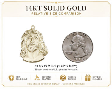 Colgante Grande Medalla Ecce Homo de Oro Macizo de 14K | 3,17 cm x 2,22 cm | Hecho en EE. UU. por Bliss