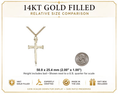 Gold Filled Extra Large Nail Cross Necklace | 2" x 1" Pendant | 24" Chain | USA Made by Bliss