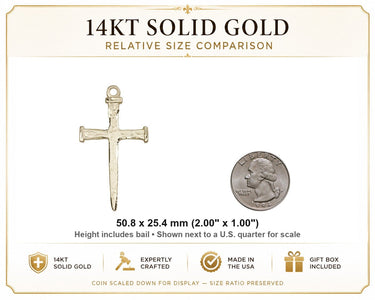 14kt Solid Gold Extra Large Nail Cross Pendant | 2" x 1" | Handcrafted in USA by Bliss