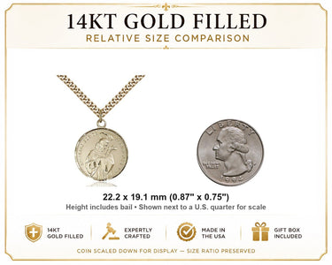 Collar de Medalla de Oro Relleno de 14kt Mediano de San Francisco de Asís Patrón | 7/8" x 3/4" | Cadena de 24" | Hecho en EE. UU. por Bliss