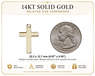 14kt Solid Gold Medium Catholic Cross Pendant | 7/8" x 1/2" | Handcrafted in USA by Bliss