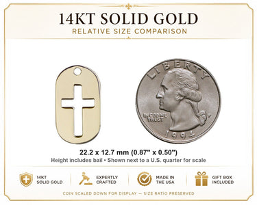 14kt Solid Gold Medium Cross Dog Tag Pendant | 7/8 x 1/2 | Handcrafted in USA by Bliss
