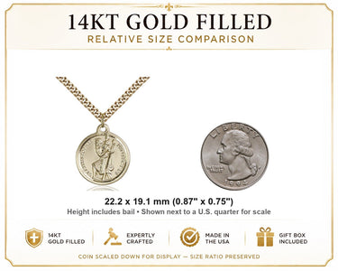 Collar de Medalla de Oro Relleno de 14kt de San Cristóbal Mediano | 22.2 mm x 19 mm | Cadena de 61 cm | Hecho en EE. UU. por Bliss