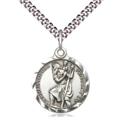 Sterling Silver St. Christopher Patron Saint Medal Necklace 7/8 x 3/4 inches on 24 inch chain by Bliss Manufacturing