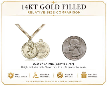 Collar con Medalla de San Cristóbal de la Armada en Oro Laminado de 14K | 7/8" x 3/4" | Cadena de 24" | Hecho en EE. UU. por Bliss