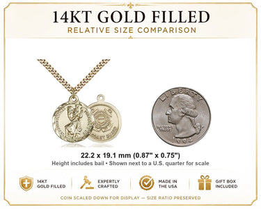 Gold Filled Medium St. Christopher Coast Guard Medal Necklace | 7/8"x3/4" | 24" Chain | Bliss
