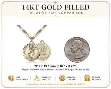 Collar de Medalla de Oro Relleno de 14kt de San Cristóbal Marino Mediano | 2,22 cm x 1,90 cm | Cadena de Eslabones de 60,96 cm | Hecho en EE. UU. por Bliss