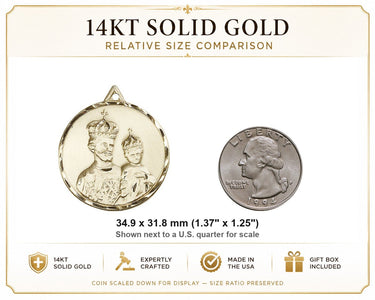Colgante Medalla Grande de San José de Oro Macizo de 14kt | 3.5 x 3.1 cm | Hecho a Mano en EE. UU. por Bliss
