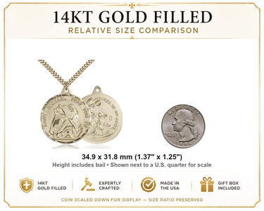 14kt Gold Filled Large St. Michael the Archangel Medal Necklace | 1 3/8 x 1 1/4 | 24" Chain | USA Made by Bliss