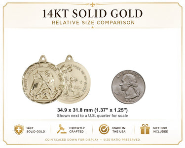 14kt Solid Gold Large St. Michael the Archangel Medal Pendant | 1 3/8 x 1 1/4 | Handcrafted in USA by Bliss
