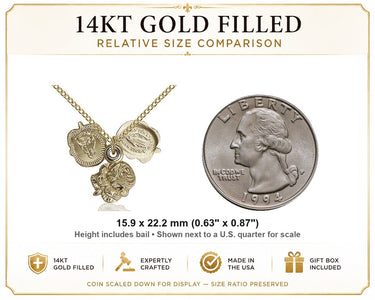 Gold Filled Small Catholic Rosebud Pendant Necklace | 5/8" x 7/8" | 18" Curb Chain | USA Made by Bliss