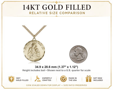 14kt Gold Filled Large St. Ann Patron Saint Medal Necklace | 1 3/8 x 1 1/8 | 24" Chain | USA Made by Bliss