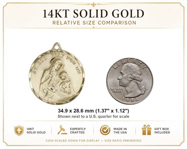 Medalla Grande de Santa Ana, Patrona, de Oro Macizo de 14kt | 3,5 cm x 2,8 cm | Hecho en EE. UU. por Bliss