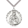 Large Sterling Silver St. Ann Patron Saint Medal Necklace 1 3/8 x 1 1/8 inch with 24 inch chain by Bliss Manufacturing