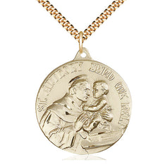 Large 14kt Gold Filled St. Anthony Patron Saint Medal Necklace 1 3/8 x 1 1/8 inch with 24 inch chain by Bliss Manufacturing