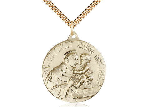 Large 14kt Gold Filled St. Anthony Patron Saint Medal Necklace 1 3/8 x 1 1/8 inch with 24 inch chain by Bliss Manufacturing