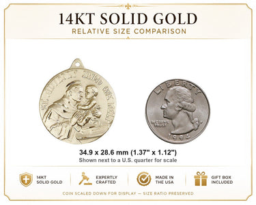 Medalla colgante de San Antonio en oro macizo de 14 quilates | 1 3/8 x 1 1/8 | Hecha a mano en EE. UU. por Bliss