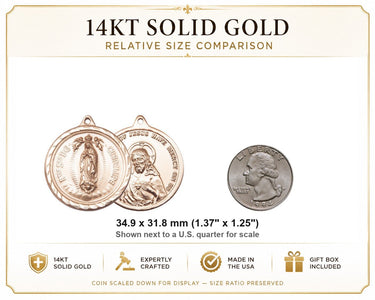 Colgante de medalla grande de Nuestra Señora de Guadalupe de oro macizo de 14 kt | 3,5 cm x 3,1 cm | Hecho en EE. UU. por Bliss