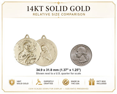 14kt Solid Gold Large Our Lady of Perpetual Help Medal Pendant | 1 3/8" x 1 1/4" | USA Made by Bliss