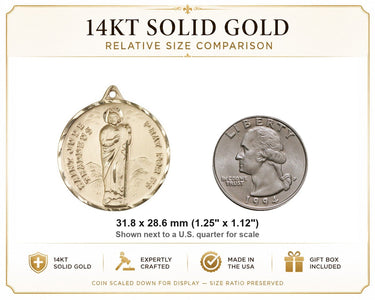 14kt Solid Gold Large St. Jude Medal Pendant | 1 1/4 x 1 1/8 | Handcrafted in USA by Bliss