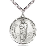 Large Sterling Silver St. Jude Patron Saint Medal Necklace 1 1/4 x 1 1/8 inches 24 Inch Chain USA Made by Bliss