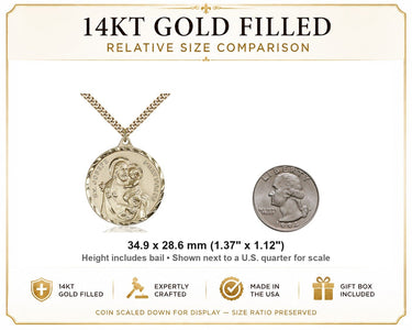 Collar con Medalla Grande de San José, Patrono, de Oro Laminado de 14 kt | 3,5 cm x 2,8 cm | Cadena de 61 cm | Hecho en EE. UU. por Bliss