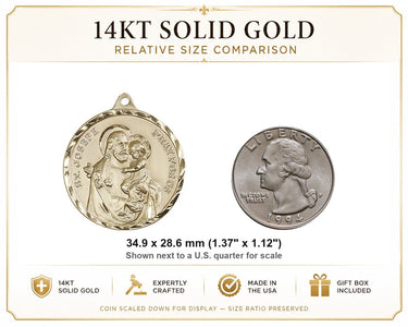 Colgante Medalla Grande de San José de Oro Macizo de 14kt | 3,5 x 2,8 cm | Hecho a mano en EE. UU. por Bliss