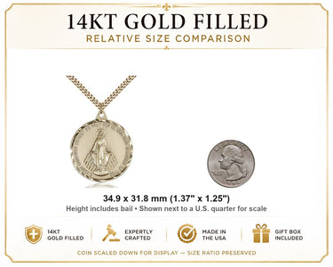 Collar grande de Medalla Milagrosa de oro laminado de 14 quilates | 3.5 cm x 3.2 cm | Cadena de 61 cm | Bliss