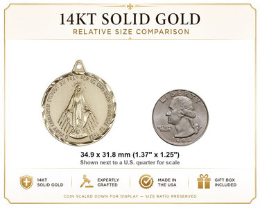 Colgante medalla milagrosa grande de oro macizo de 14 quilates | 3.5 cm x 3.2 cm | Hecho en EE. UU. por Bliss