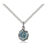 Small Sterling Silver Miraculous Medal Necklace 3/8 inch by 1/4 inch on 18 inch chain handcrafted by Bliss Manufacturing USA