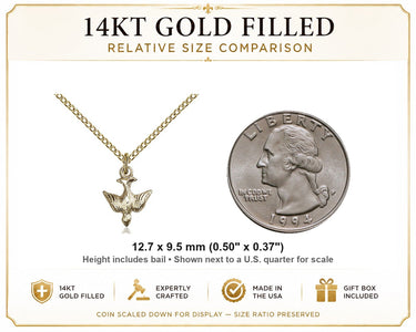 14kt Gold Filled Small Holy Spirit Necklace | 1/2" x 3/8" Pendant | 18" Curb Chain | USA Made by Bliss