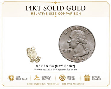 Colgante de Manos Rezando Católicas Pequeñas de Oro Macizo de 14kt | Medalla de 3/8" | Hecho a Mano en EE. UU. por Bliss