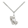 Sterling silver small Catholic Praying Hands pendant necklace 3/8 inch medal 18 inch chain Bliss