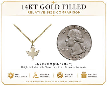 Medalla del Espíritu Santo de Oro Laminado de 14kt Pequeña | Colgante de 9,5 mm x 9,5 mm | Cadena de 45 cm | Hecho en EE. UU. por Bliss