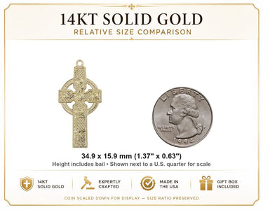 14kt Solid Gold Large Kilklispeen Celtic Cross Pendant | 1 3/8" x 5/8" | Handcrafted in USA by Bliss