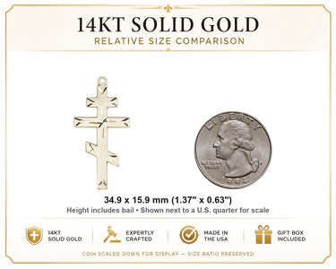 Colgante de Cruz Católica Grande de Oro Macizo de 14k | 3,5 cm x 1,6 cm | Fabricado en EE. UU. por Bliss