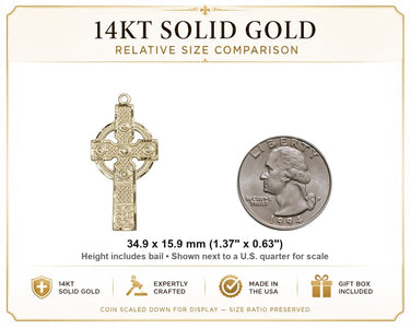 Colgante de cruz grande de oro macizo de 14kt | 1 3/8 x 5/8" | Hecho a mano en EE. UU. por Bliss