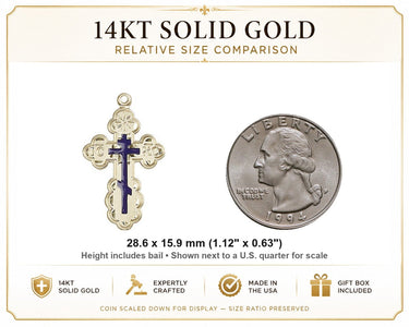 Colgante de cruz de Santa Olga mediana de oro macizo de 14 kt | 2.85 cm x 1.58 cm | Hecho en EE. UU. por Bliss