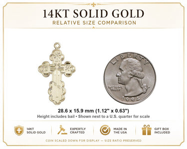 Colgante mediano de cruz de Santa Olga de oro macizo de 14 quilates | 2,8 cm x 1,6 cm | Hecho a mano en EE. UU. por Bliss